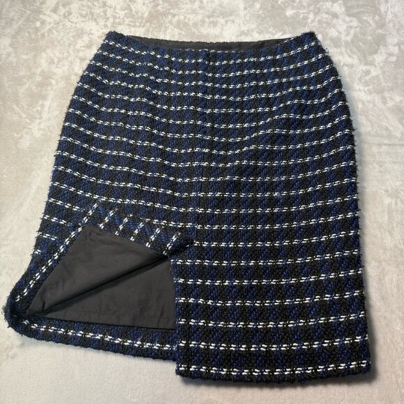 Dresses & Skirts - Ann Taylor Factory Blue Black Tweed Pencil Skirt Size 6 Lined Back Slit